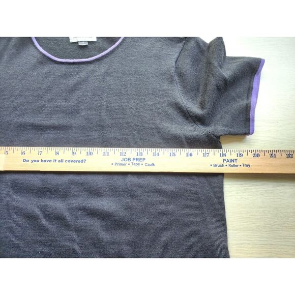 TOP/BLOUSE-TAHARI-Knit-Black-Purple Trim-Short Length-Short Sleeve-Size S/M - Picture 6 of 11